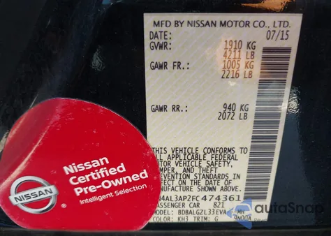 2015 Nissan Altima 2.5 S from USA, damaged, VIN 1N4AL3AP2FC474361
